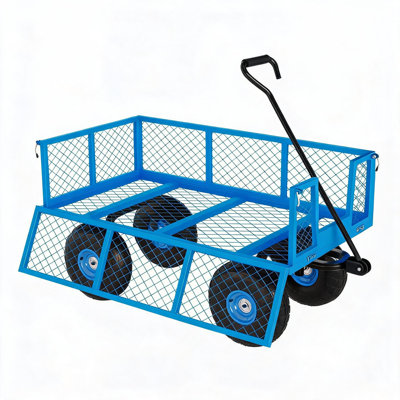 500 lbs Heavy Duty Steel Garden Cart Wagon – Removable Mesh Sides, Flexible Handle, 10" Pneumatic Tires, Utility for Yard, Lawn & Outdoor Gardening, Blue | 500 lbs | Pantone 2945C (HEX #1E50B3)