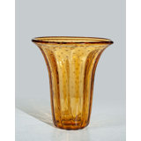 Hand-Blown Murano Amber Art Glass Vase