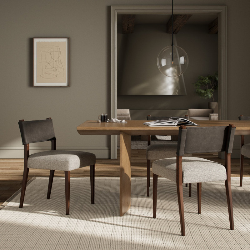 Side Chair in Charcoal, Polyester/Leather Nubuck Charcoal, Brown