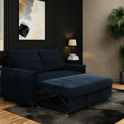 Lit bleu marine confortable avec compartiment de rangement et dossier pratique