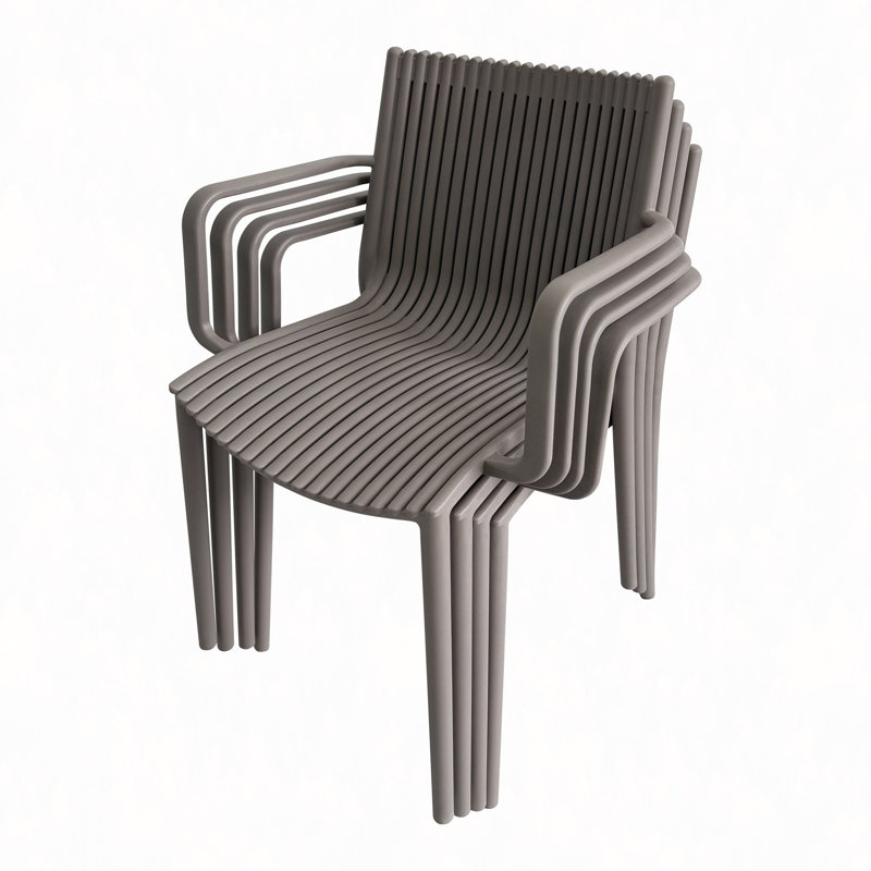 4Pcs Stackable Plastic Armchair For Indoor/Outdoor Use – Ergonomic Slatted Back Design, All-Weather PP Material – Patio, Balcony, Cafe