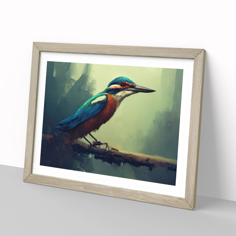 Kingfisher Bird Vol.3 - Framed Print, 46cm H x 64cm W x 2cm D, Oak