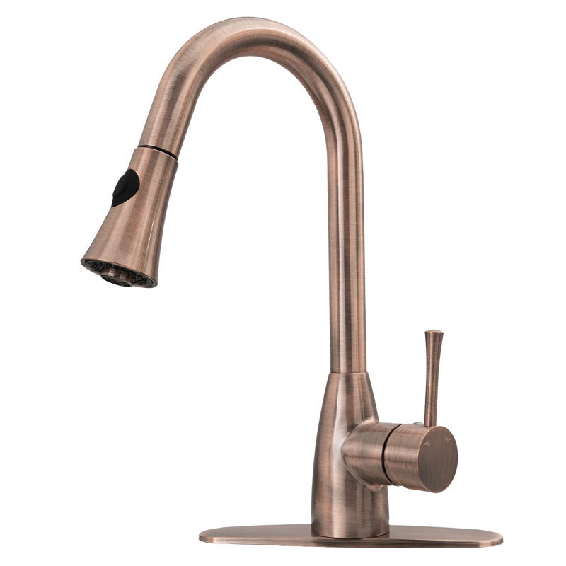 Pull Down Single Handle Kitchen Faucet, Antique Copper