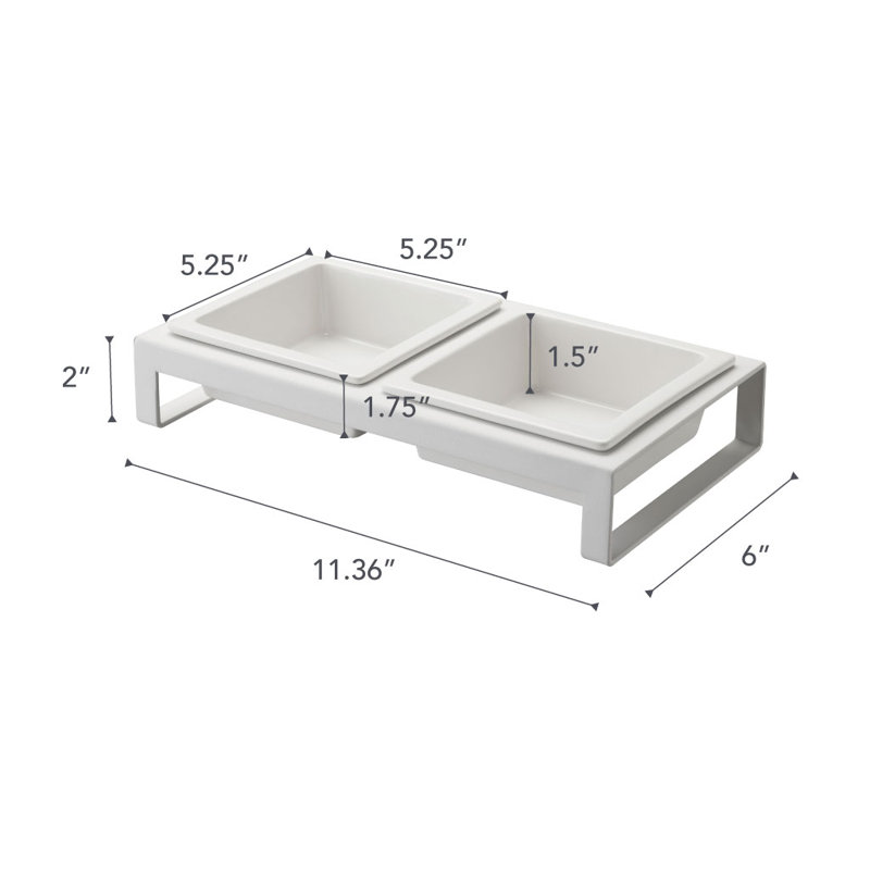Support pour nourriture pour animaux en acier et céramique Yamazaki Home, 2 bols, petit, 1,25 tasse, Blanc