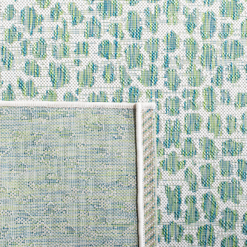 Tapis intérieur / extérieur ivoire / vert à imprimé animal, Rectangle 9 pi x 12 pi