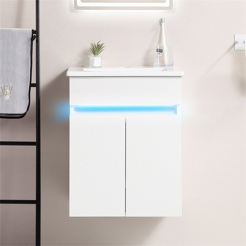 Meuble-lavabo mural de 16 po avec lavabo, lumière radar, espace de rangement pour les petits espaces Mafala