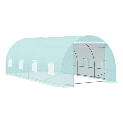 Outsunny 20' x 10' Walk-In Tunnel Greenhouse with Roll-Up Windows and Door, Heavy-Duty Steel Frame Garden Hot House Kit