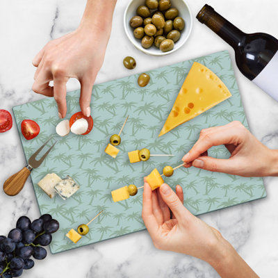 Ambesonne Hawaiian Cutting Board Large Size Tropic Coconut Palms Grey White