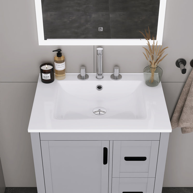 Modern 24" Freestanding Bathroom Vanity With Ceramic Sink, Gray
