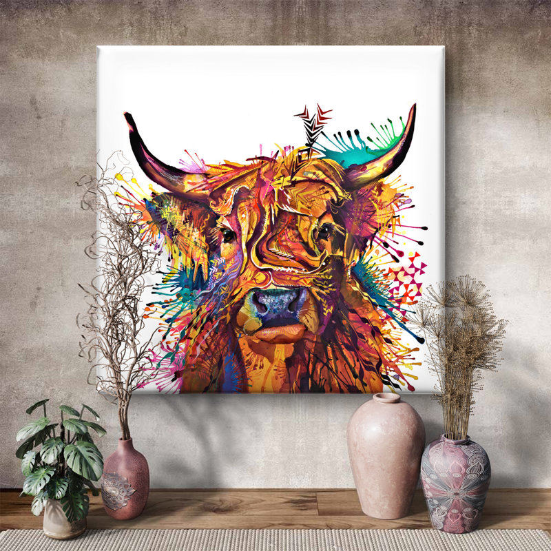Prudence Highland Cow Painting - Wrapped Canvas Art Prints from Sarah Taylor Art, 80cm H x 80cm W