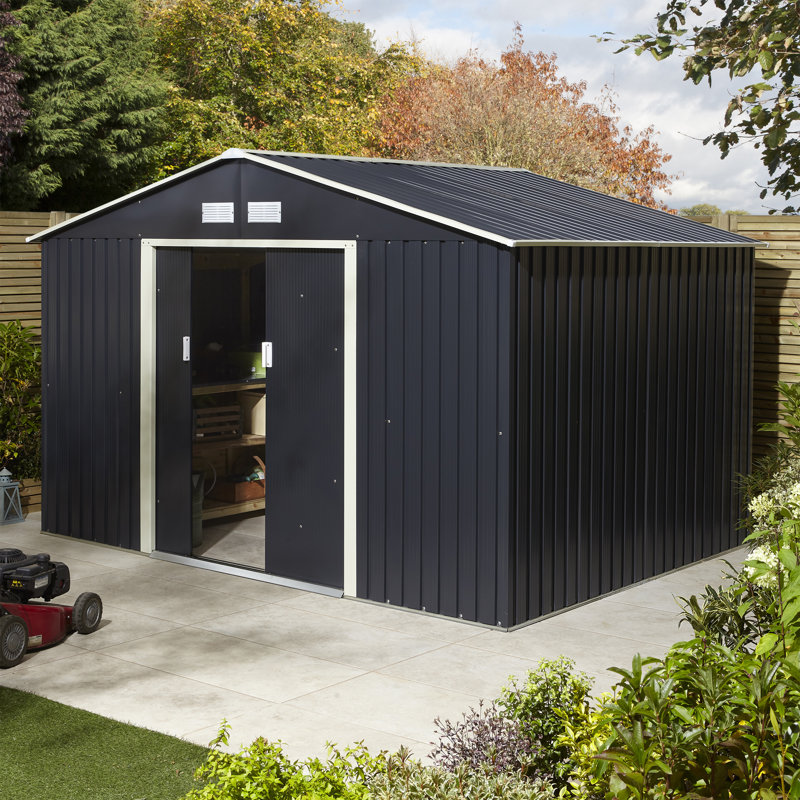Rowlinson Trentvale Metal Apex Shed, 205cm H x 321cm  W x 241cm D, Dark Grey