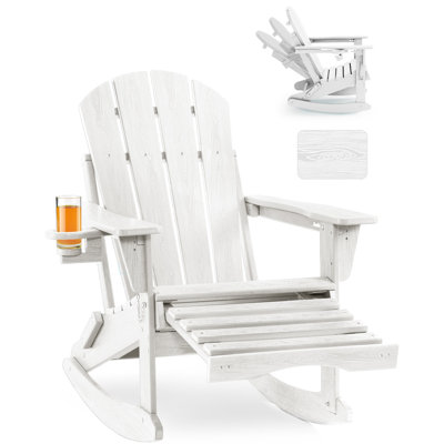Folding Adirondack Rocking Chair,4-in-1 Multifunctional Patio Chair with Retractable Ottoman, Outdoor Chair Wood Texture, Lawn Chair for Porch, Backyard, Pool