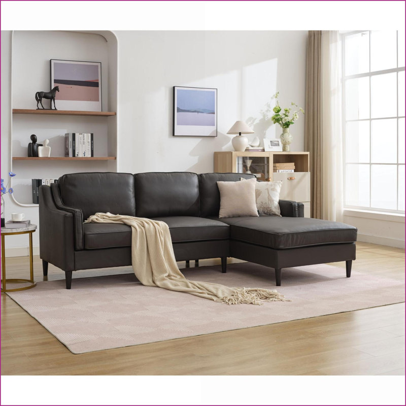 Sectional Sofas Modern L-Shaped Left Chaise 94.5 Inch for Living Room | Dark Brown | Genuine Leather