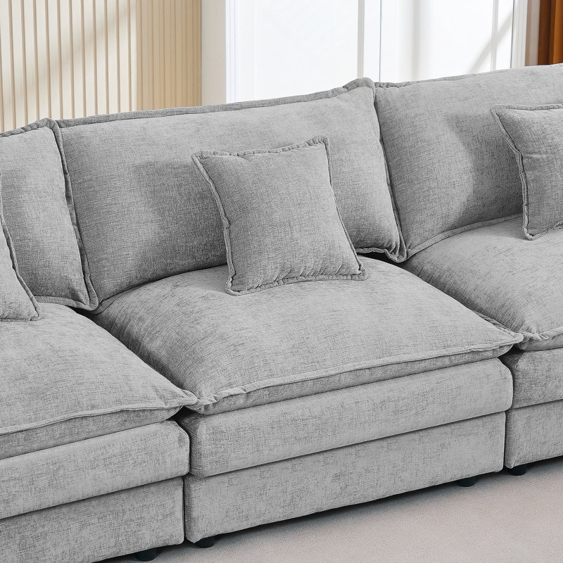 Modular Sectional Sofa With Movable Ottoman, DIY Configurable L-Shaped Couch For Living Room, Cloud-Like Comfort And Chenille Upholstery.
