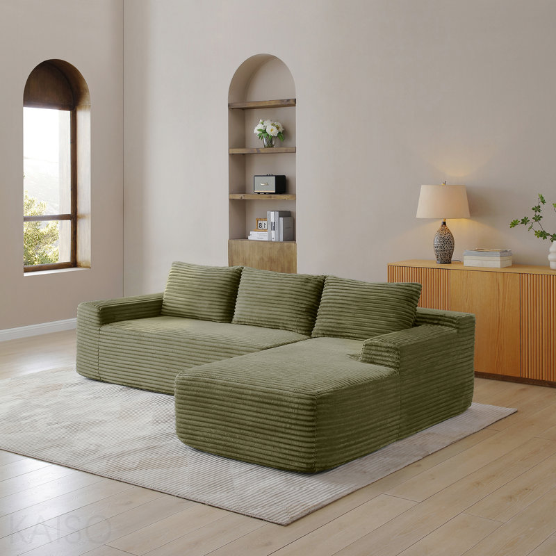 Canapé modulaire de 97 po, canapé modulaire Cloud avec assise profonde, canapé modulaire moderne en L avec méridienne, canapé rembourré pour salon, sans assemblage, vert