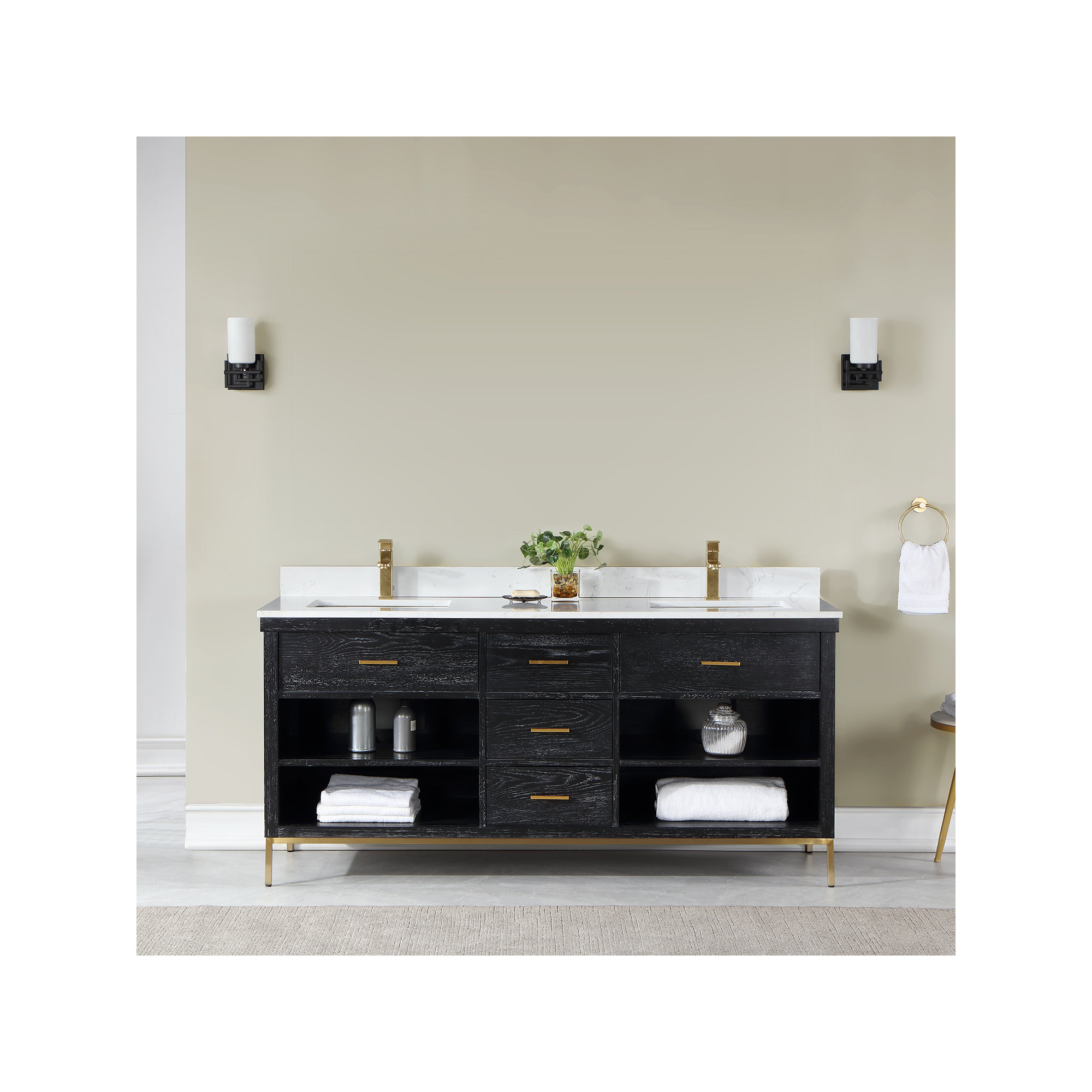 Adaire 72'' Double Bathroom Vanity, Black, Gold
