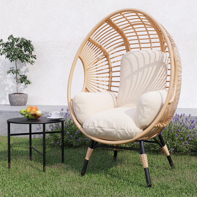 Fauteuil à œufs en osier avec coussin Modern, Beige, Naturel