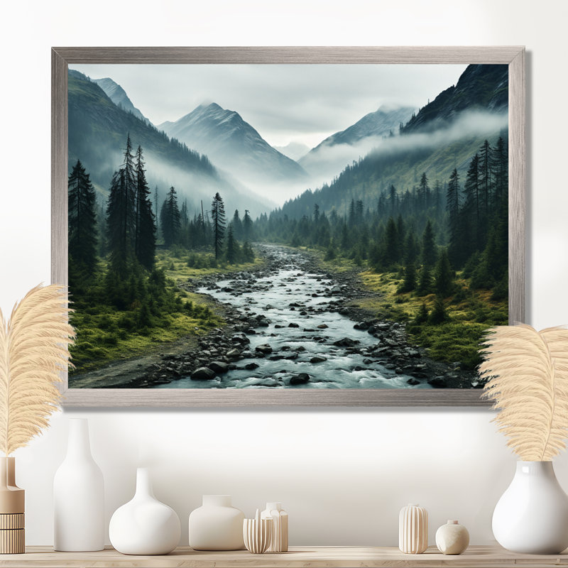 Canada Misty Mountains - impression, Cadre simple argenté, H 24 po x l 32 po x P 1 po