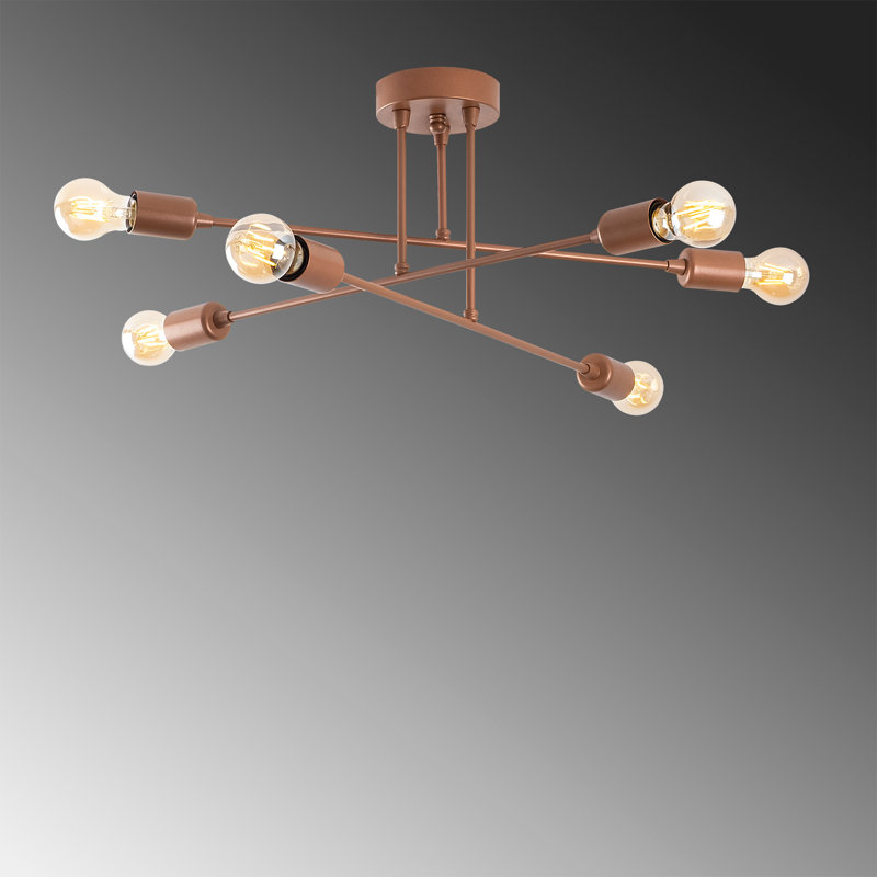 Modern Copper Chandelier, 26.0 x 26.0 inches, Height: 10.6 inches | Metal Body, 6 x E27 Sockets (Max 40W) | Elegant Solid Color Design, Perfect for Dining Room, Living Room, or Entryway Lighting