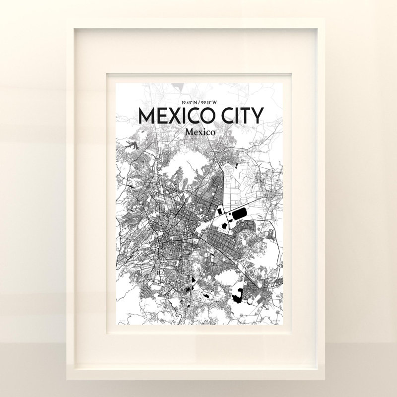 «Mexico City Map», impression, Noir / blanc, H 24 po x l 18 po