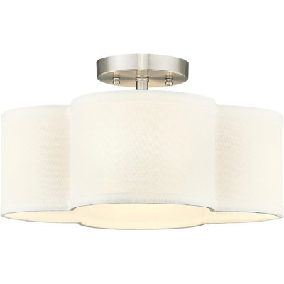 Semi Flush Mount Ceiling Light, 4-Light 14Inch Ceiling Light Fixtures With Fabric Shade In Quatrefoil Shape, Ceiling Light For Nursery Hallway Bedroom Kitchen