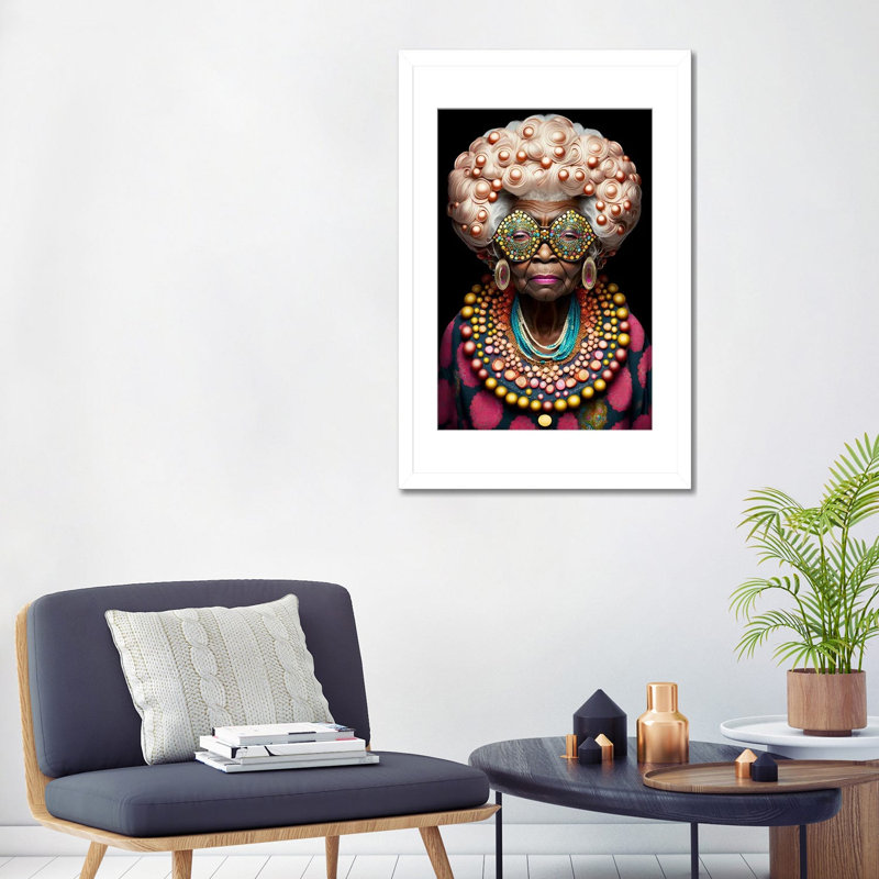Afrofuturist Grandma I, White Open Corner Frame Paper, 32" H x 24" W x 1" D