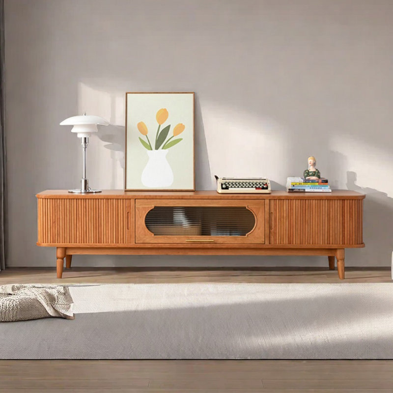 Meuble télé en bois de cerisier de style rétro, 82.67"