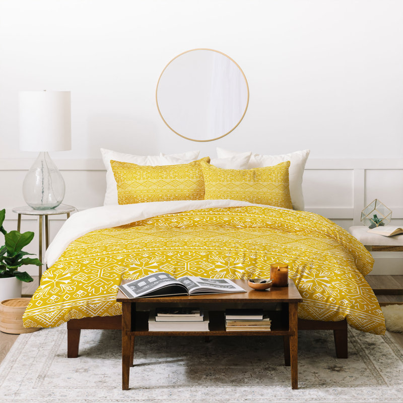 Polyester Geometric Shapes Duvet Cover, Queen Duvet Cover + 2 Standard Shams, Yellow