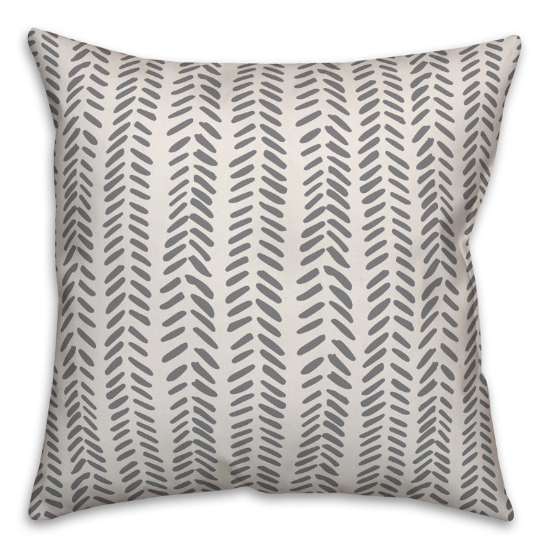 Gray Polyester Square Geometric Throw Pillow 16" x 16"