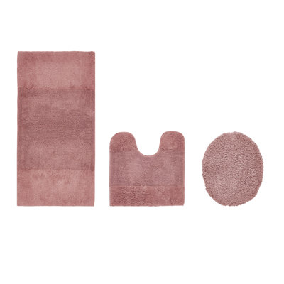 Ensemble de tapis pour salle de bain 3 pièces 100% coton 2155 g / m² Merkle, certifié OEKO-TEX®, envers en latex antidérapant, touffeté moelleux, super absorbant et lavable à la machine pour la salle de bain, la douche et la baignoire, rose