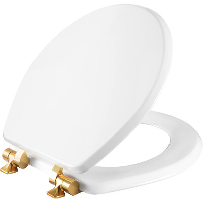 Bennett Round Toilet Seat, Slow Close Wood Seat, Secure Metal Hinges, Easy Install