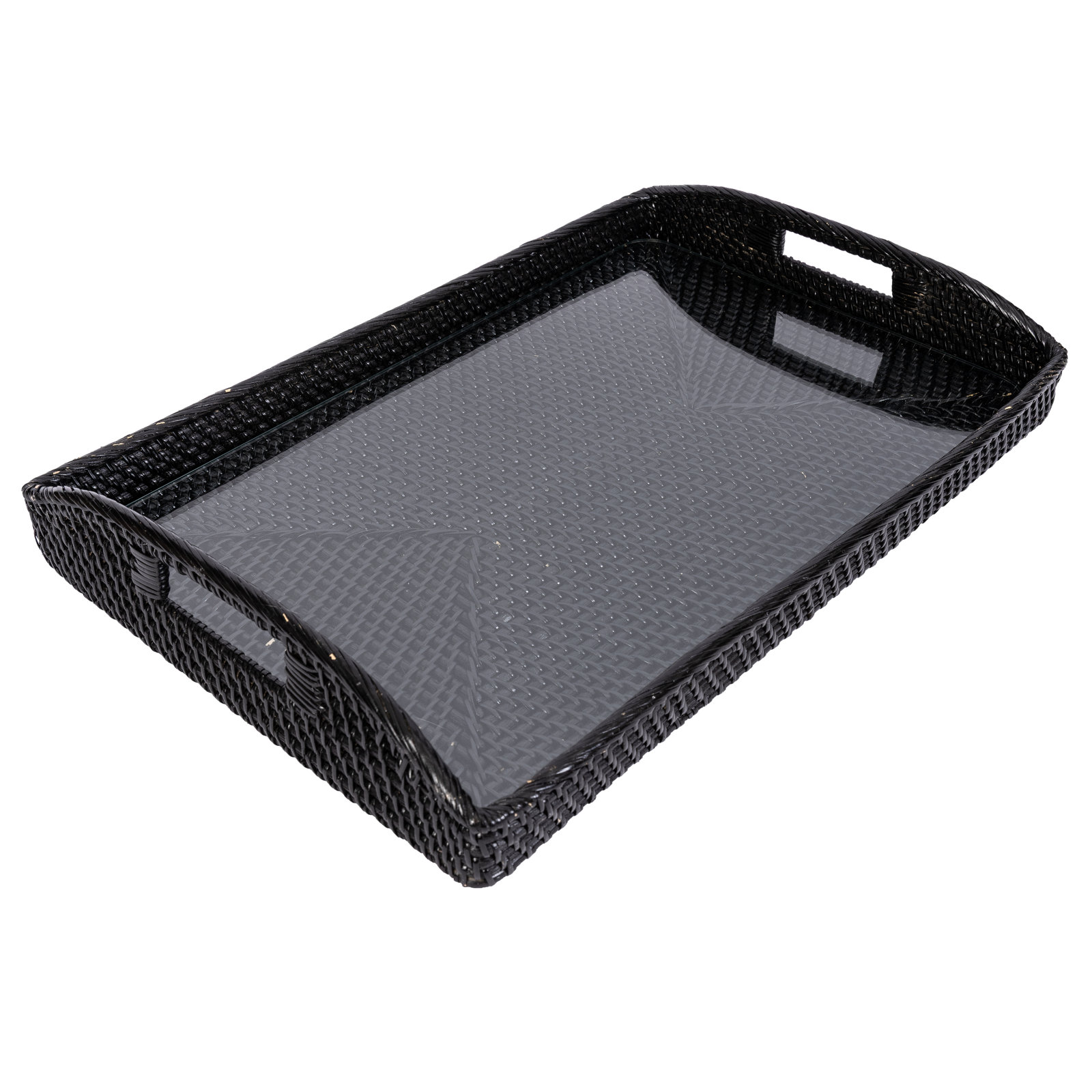 Rectangular Tray with Glass Insert, Tudor Black, 17" W x 12" D x 1" H