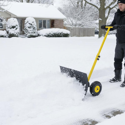 Pelle à neige avec roues, pelle à neige portative robuste 29,1 po Pelle à neige en métal robuste avec déneigement Lame inclinée à 5 positions et poignée réglable pour garage de garage
