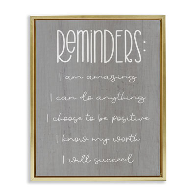 Self Confidence Reminders Framed Floater Canvas Wall Art by Lil' Rue