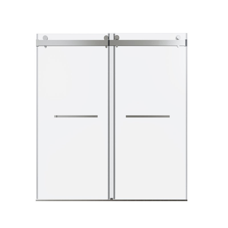 56-60*76 INCH Double Sliding Frameless Soft-Close Shower Door With Premium  (8Mm)Thick Tampered Glass And Easy-Cleaning Coating In Brushed Nickel