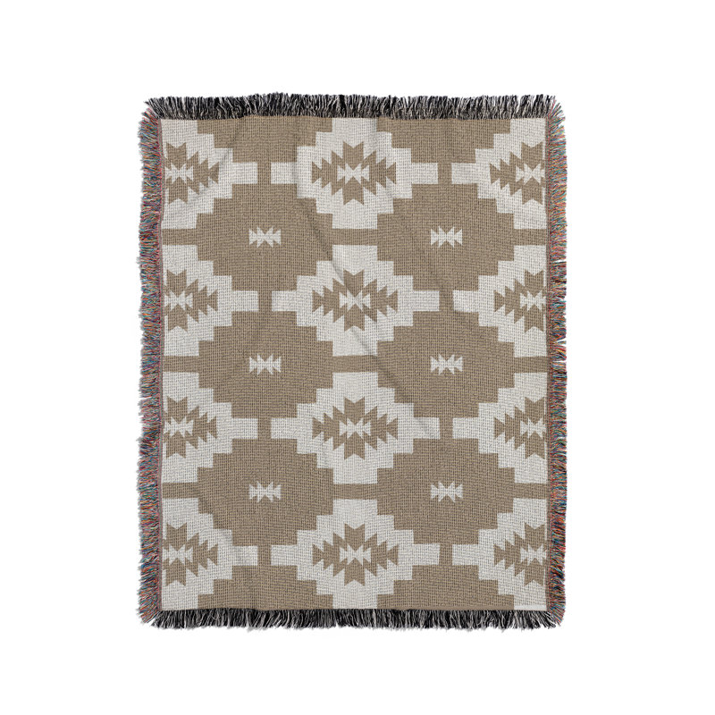 Couverture en mélange de coton Hinto South Western, Beige / blanc cassé, L 70 po x l 50 po