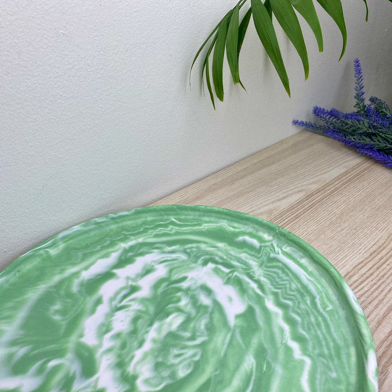 Large Round Tray/ Decorative Plate, Green
