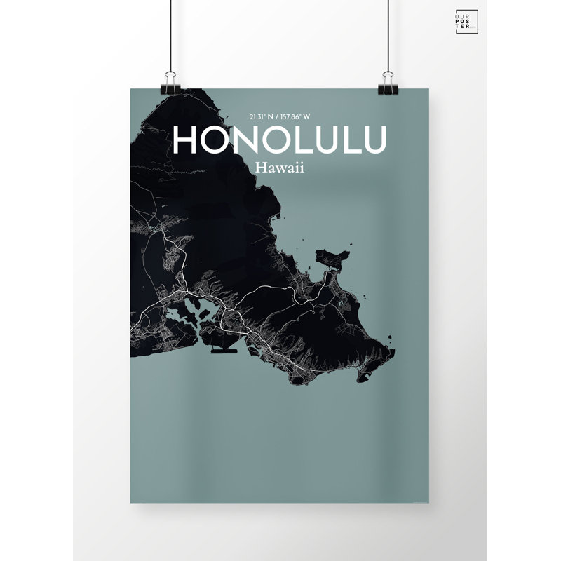 Honolulu City Map - No Frame Print, 70cm H x 50cm W x 0.13cm D