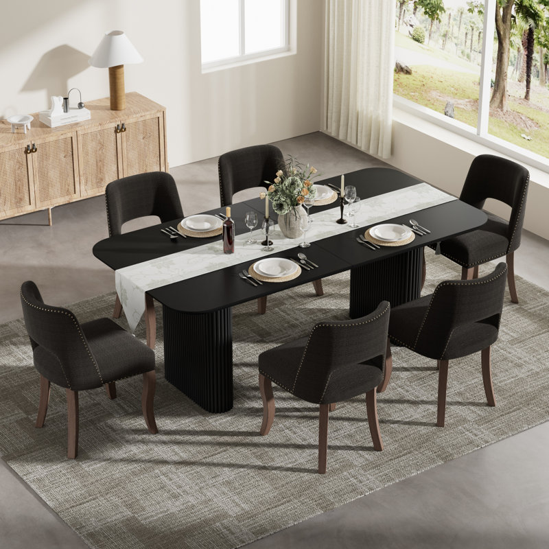 Ensemble de salle à manger rectangulaire moderne à double caisson avec chaise en bois Modern Farmhouse, Noir, Noir