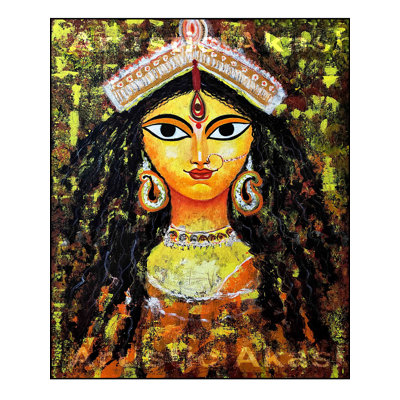 Maa Durga Semi Abstract Acrylic Painting On Canvas By Akash Bhisikar