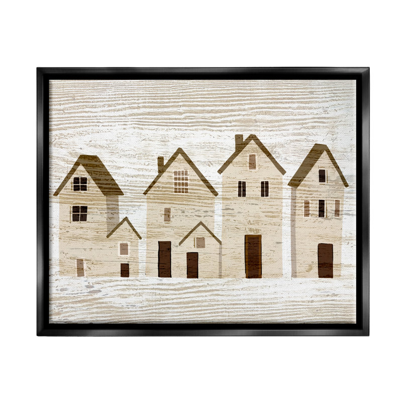 «Rustic Neighbours maisons», impression encadrée sur bois, Cadre flottant noir de jais, H 17 po x l 21 po x P 1,7 po