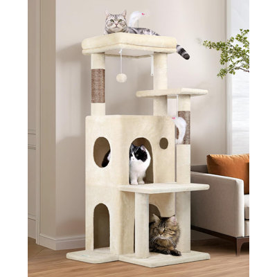 Cat Tree Tower for Indoor Cats, 50-inch Adult Cat Tree House for Large Adult Cats with Steps