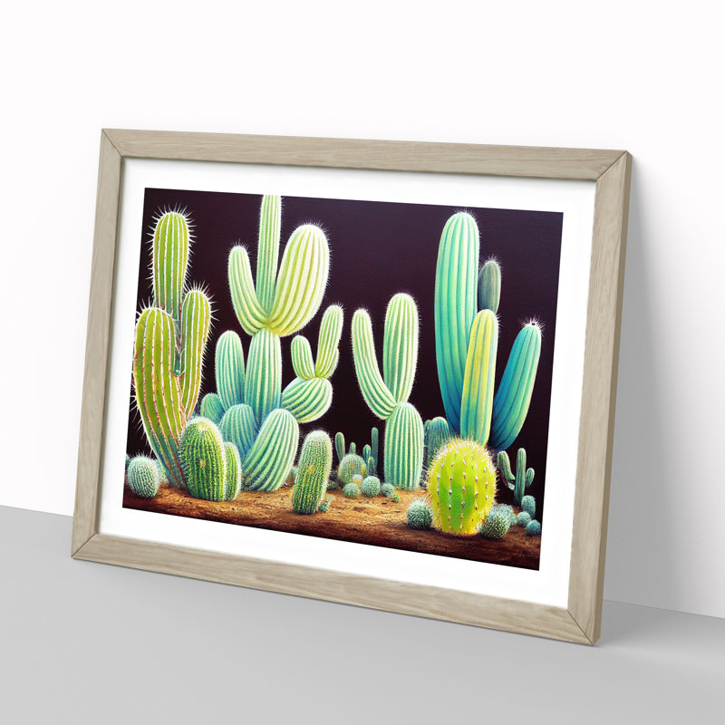 Legendary Cactus - Single Picture Frame Print, 46cm H x 64cm W x 2cm D, Oak Framed