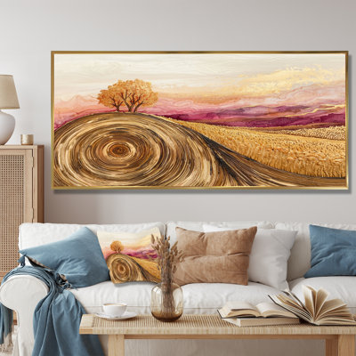 Doshia Country Side Rose Meadow avec champ de blé III - prairie, art mural