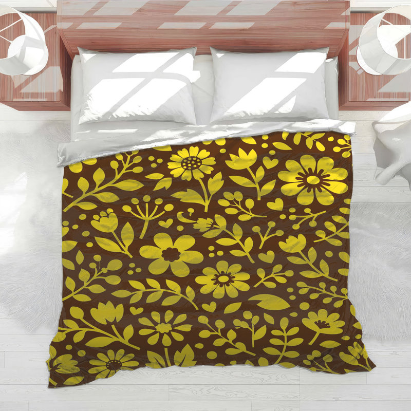 Yellow Floral Pattern Comforter, Twin Extra Long