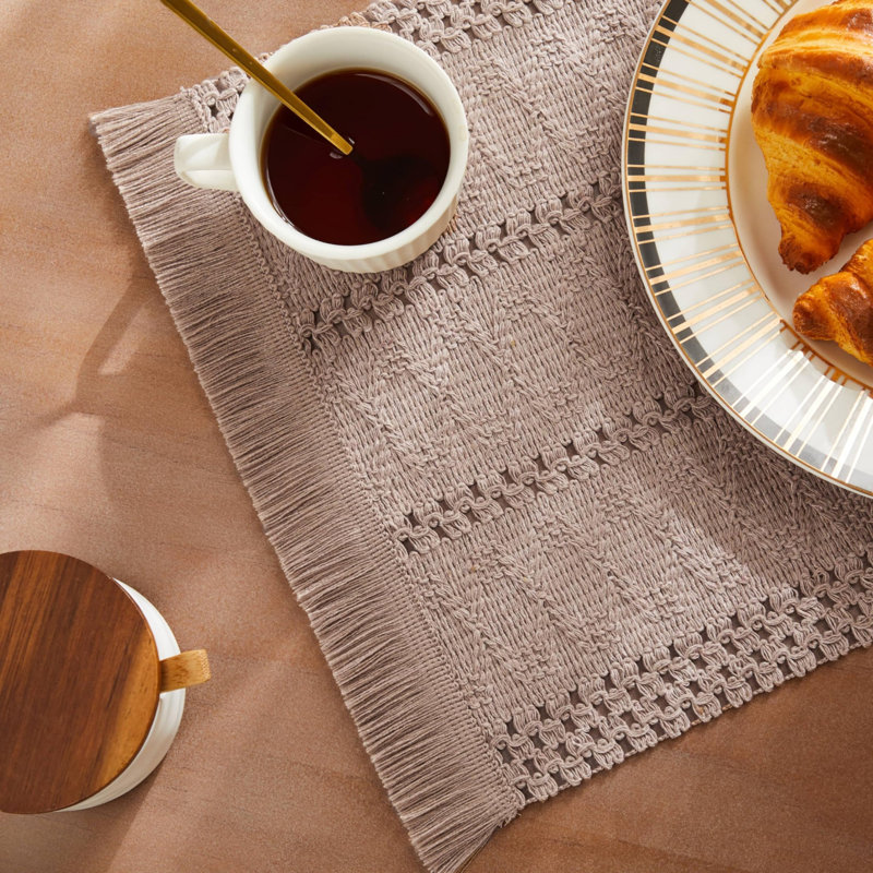 Macrame Style Boho Placemats Set of 4 (Taupe)