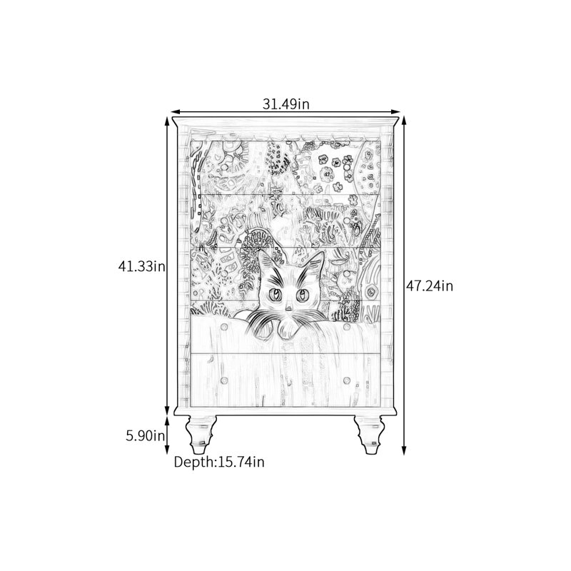 Commode de rangement crème à 5 tiroirs, Noir