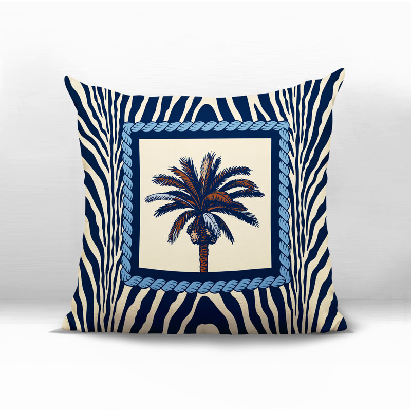 Oreiller carré intérieur / extérieur Kitar Island Palmreversible, Bleu, Carré 17 po