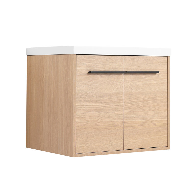 LEVISTAR Oak 24 Inch Bathroom Vanity with resin Countertop Sink, 2 Doors Bathroom Cabinet Set, 28"