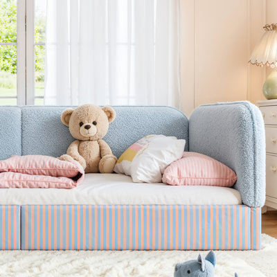 Lit pleine grandeur pour enfants Montessori, lit plateforme en molleton à profil bas avec garde-corps, semi-fermé